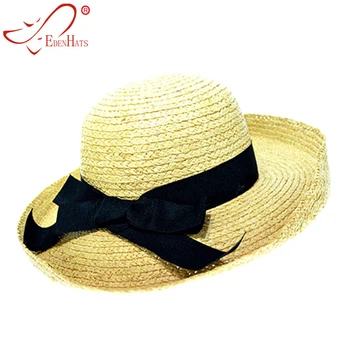 

Ladies Natural Crochet Turn-up Hat & Ribbon Trim Beach Hat Sun Hat Straw Hat S10-3486