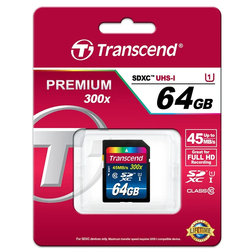 Высокая скорость Transcend 16 32 64 GB sd-карта 300x класс 10 UHS-I флэш-карта памяти с USB 3,0 кард-ридер для камеры/планшетного ПК