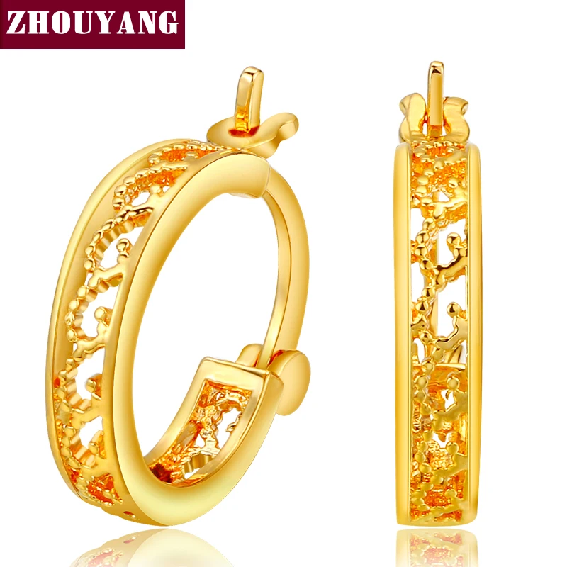 Классический дизайн с золотым Цвет полые круглые петли свадебные серьги в виде колец, для Для женщин ZYE833 ZYE853 - Окраска металла: Золотой цвет