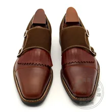 Funky Metrosexual Individualität Echtem Leder Männer Weichem Leder Mönch Schuhe Fringe Blucher Gezeigt-typ Street Fashion Patchwork