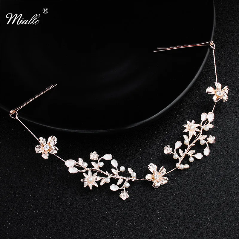 

Miallo Classic Rose Gold Color Flower Crystal Headband Wedding Hair Ornaments Bridal Alloy Headpieces Accessories Tiaras
