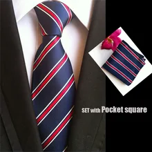 

Luxury Woven tie 8cm formal necktie navy blue with white & red diagonal stripes gravata for men Groom groomsman band Tie