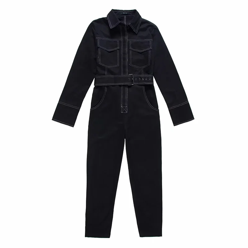 

2019 Summer Classic American Vintage Safari Style Jumpsuit Women Slim High Rise Adjustable Waist Pure Color