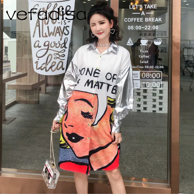 

Vefadisa Womens Tops and Blouses 2018 Autumn Clothing Ladies Tops Patchwork Long Shirts Chemise Femme Long Sleeve Blouse AD1854