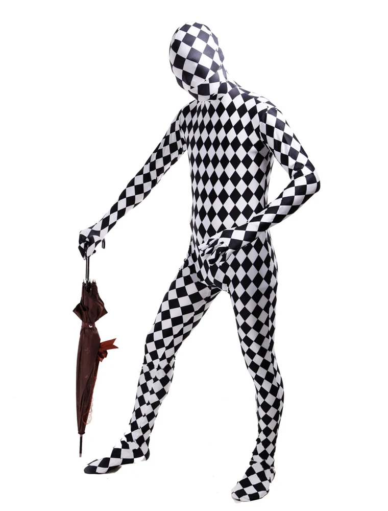(PHC127) Fullbody White Black Mosaic Fetish Zentai Suit Party Tights High Elasticity Spandex Halloween Cosplay Costumes