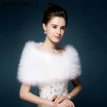 JaneVini/Белые Свадебные шали из страусиных перьев; меховая накидка на плечо для невесты; платье с накидкой; вечернее свадебное болеро Etole Fourrure De Mariage