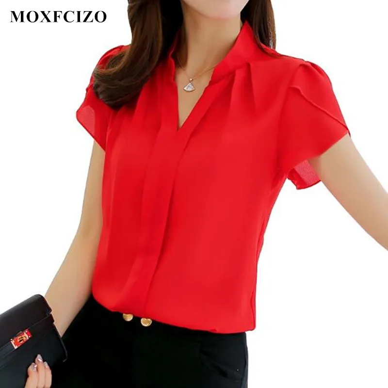 MOXFCIZO брендовая Новинка Blusas женская шифоновая блузка рубашка с коротким рукавом и