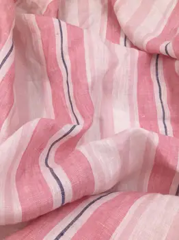 

High quality flax dress fabric Yarn-dyed pink strip tissu Summer high-grade gown, dress and cheongsam fabric