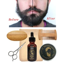 ZPM 5pcs/set Beard Grooming kit Beard Oil Moisturizing Wax Smooth styling Blam Comb Moustache Brush Scissors Beard Care kit