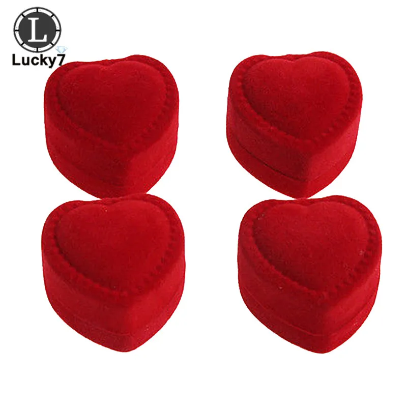 Wholesale 24Pcs Romantic Velvet Birthday Engagement Ring Box Red Heart Shaped Valentine's Day Gift Box