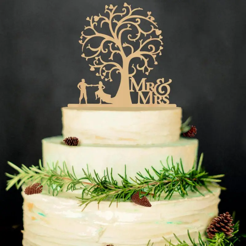 Торт дополнительное украшение свадебный торт в стиле "рустик" фигурки жениха и невесты; лазерная резка древесины буквы украшения на свадьбу обручальные подарки 6 цветов - Цвет: D