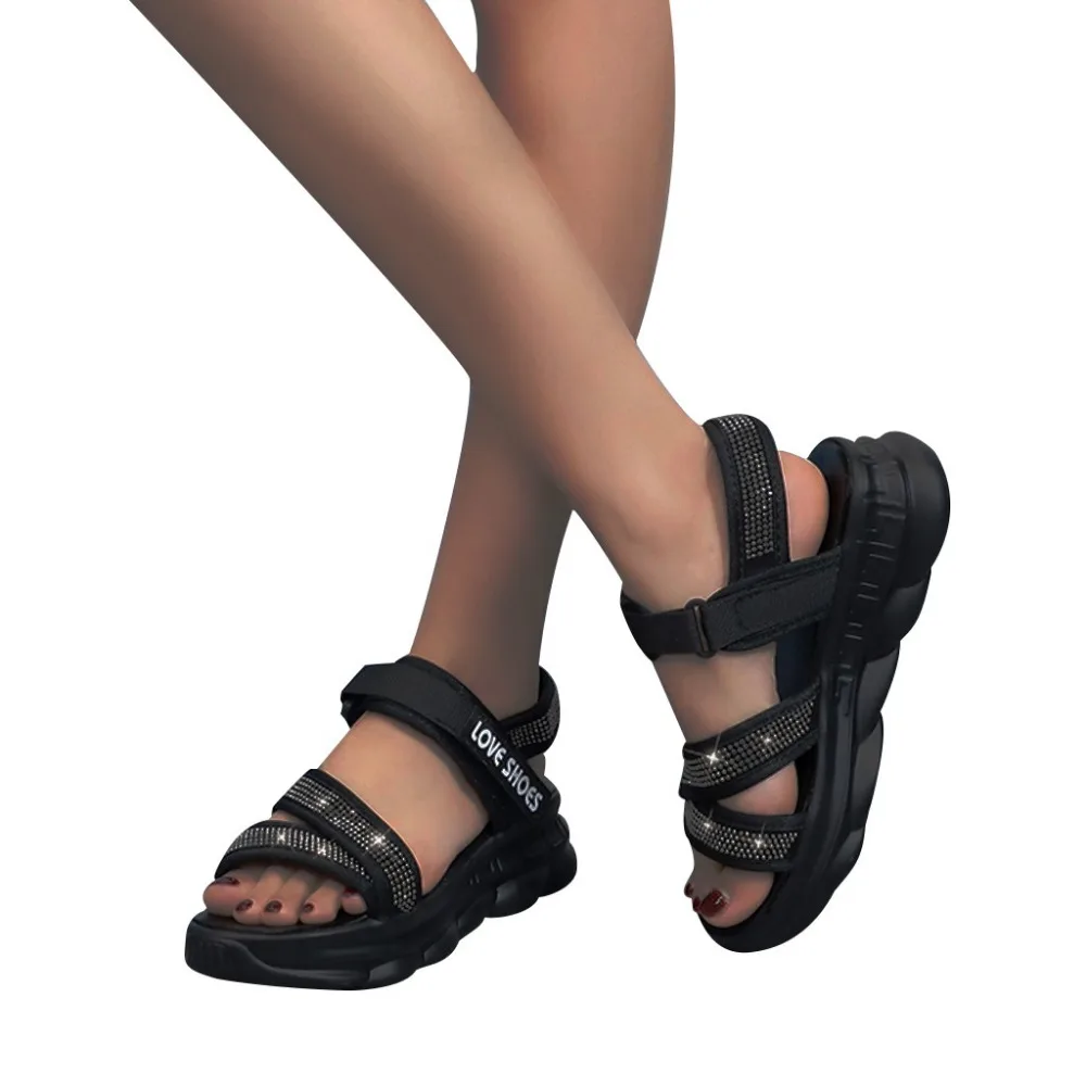 2019 Women's pine high heel sandals fabric casual open toe sandals crystal ladies sandals letters thick gladiator sandals 40J2 (5)