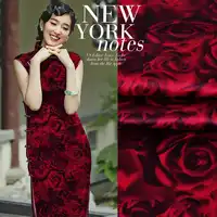 2019 summer style 100% silk satin fabric red rose patchwork patchwork (1 meter)