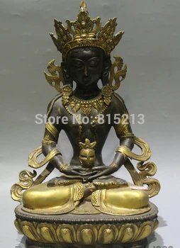

bi001300 15" Tibet Buddhism Bronze Gild Seat Amitayus longevity God Goddess Statue
