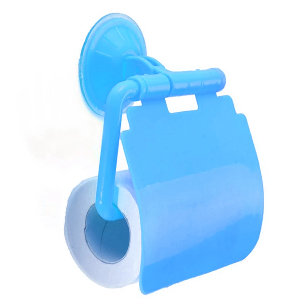 

Wall Mounted Plastic Suction Cup Bathroom Toilet Paper Roll Holder With Cover Bathroom Accessories
