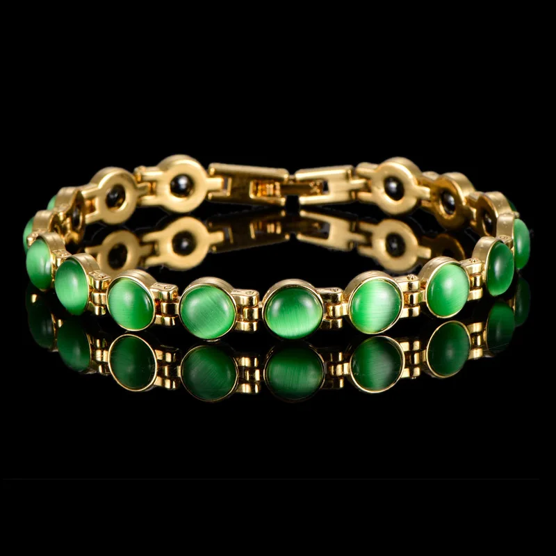 Амулеты красочные натуральный камень магнитные браслеты и браслеты для женщин Цвет опалового золота Медь Шарм здоровья браслет - Окраска металла: green
