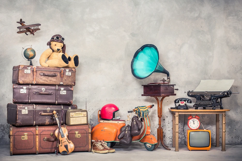 

Grey Baby Birthday photo Backdrops for Photography background vintage Retro Suitcase newborn Photography Props studio Xt-7358