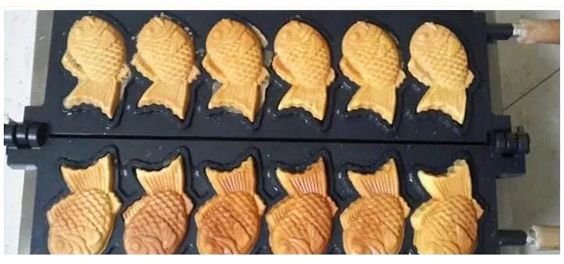 12 рыба вафельница Taiyaki машина антипригарный Электрический японский стиль Taiyaki Baker коммерческое использование 220 В/110 В деревянный Hanldes