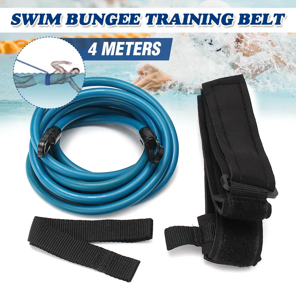 Newest 4m Adjustable Adult Kids Swimming Bungee Exerciser Leash