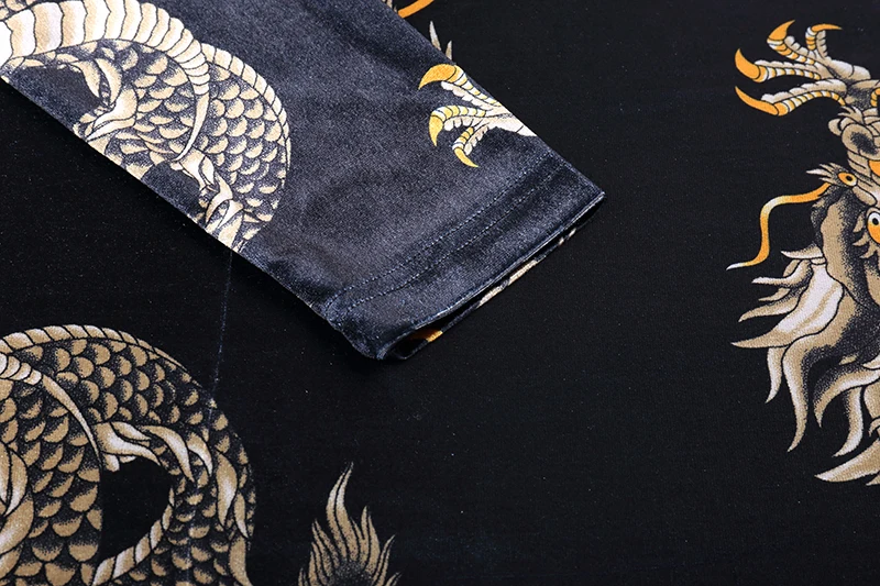 2018 Autumn Fashion Clothing For Men T Shirts Long Sleeve Dragon Pattern T-Shirt Casual Pleuche Man Tops Spring Tees Black  (8)