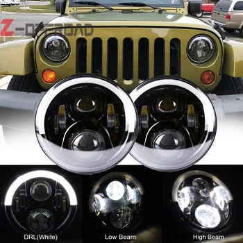 

7" LED Headlight driving Headlamp with Halo Angel Eye ring Hi/lo Beam and DRL lamp projector light light for Jeep Wrangler JK
