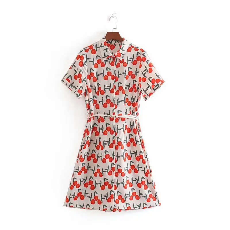 

CC48-9191 European and American Fashion Peach Printed Shirt Dress