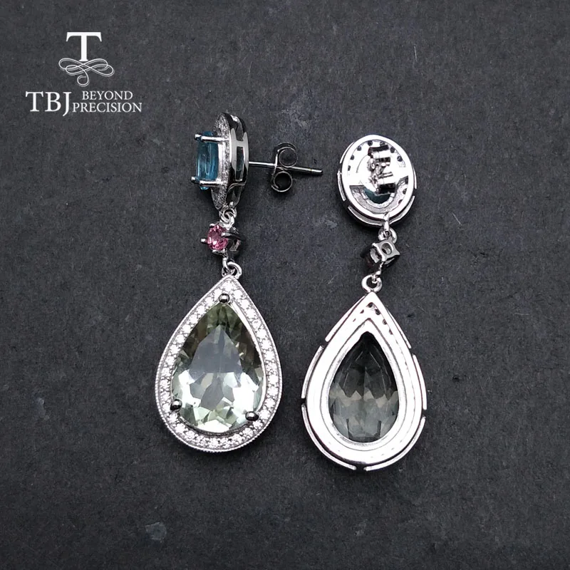 Женские вечерние серьги TBJ Серебристые с натуральным prasiolite зеленый аметист