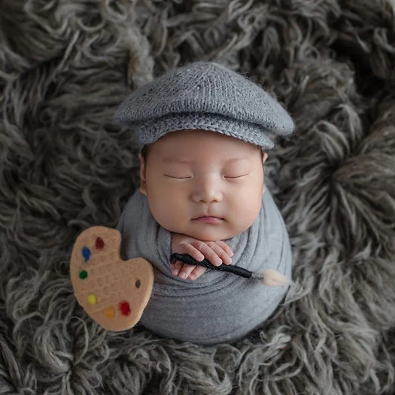 

Newborn Photography Wool Hat+Wraps Props Baby Boy Photo Shoot Studio Posing Wrap Props New born Cap fotografia Accessories