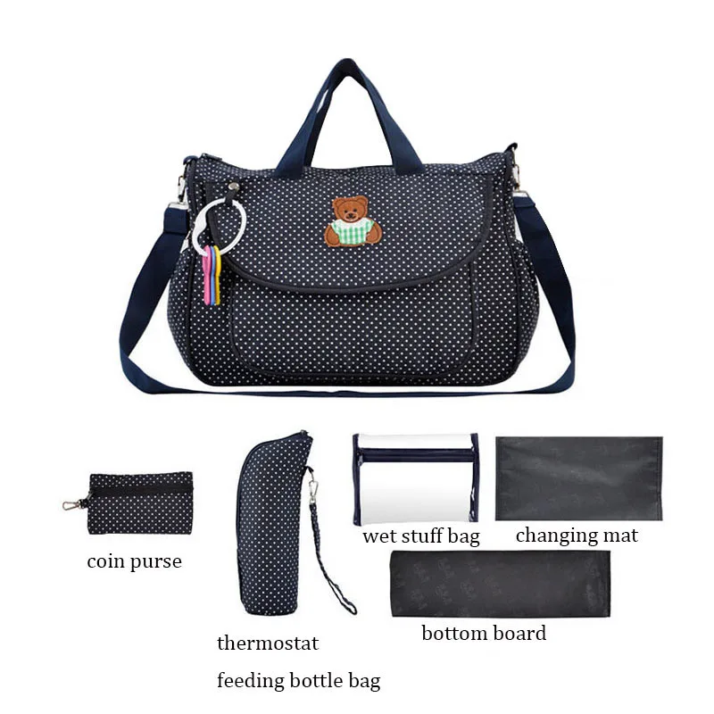 

5 Pcs/Set Handbag Stroller Bag Waterproof Baby Diaper Nappy Mummy Bag Maternity Bag Changing Bottle Holder