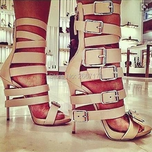 Zapatos mujer, модные туфли с узким ремешком; Летняя женская обувь с открытым носком, кожаные сапоги на высоком каблуке-шпильке с ремешком и пряжкой; ботинки с вырезами, Гладиатор сандали