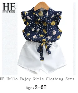 HE Hello Enjoy/детская одежда летний комплект для девочек, футболка с короткими рукавами с розами+ юбка с принтом комплекты из 2 предметов одежда для маленьких девочек
