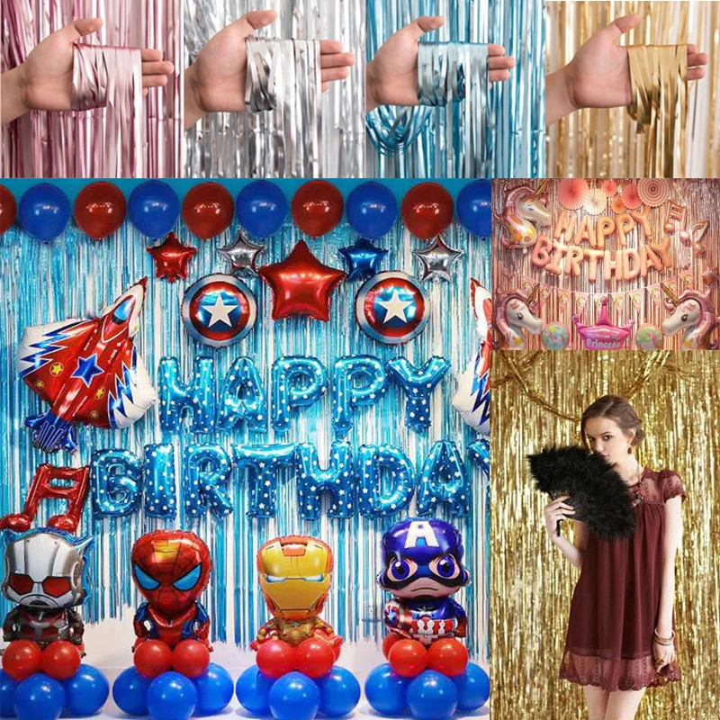 

1Mx2M Long Curling Ribbon Gold Sliver Tinsel Backdrop Curtains Wedding Decoration Birthday Anniversary Party Supplies Door Decor