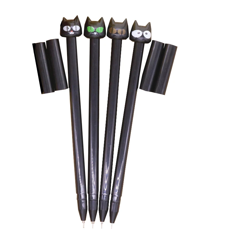 

4 pcs Black Cat Gel Pen Cute Cartoon Kawaii Plastic For Kids Student Crative Gift Korean Stationery