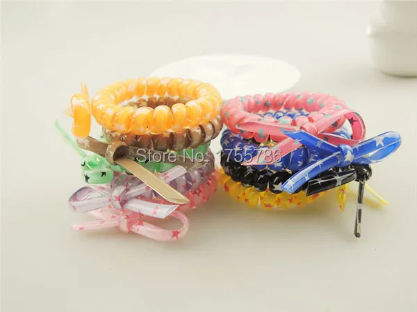 

50PCS Telephone wire hair band with bow tie ponytail holders scrunchy rope gum ties for women hair accessories large size