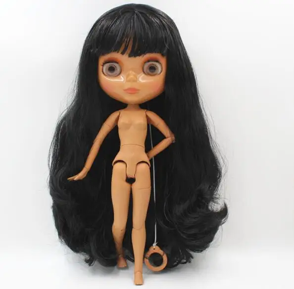 

nude Blythe doll, dark skin doll, black straight long hair