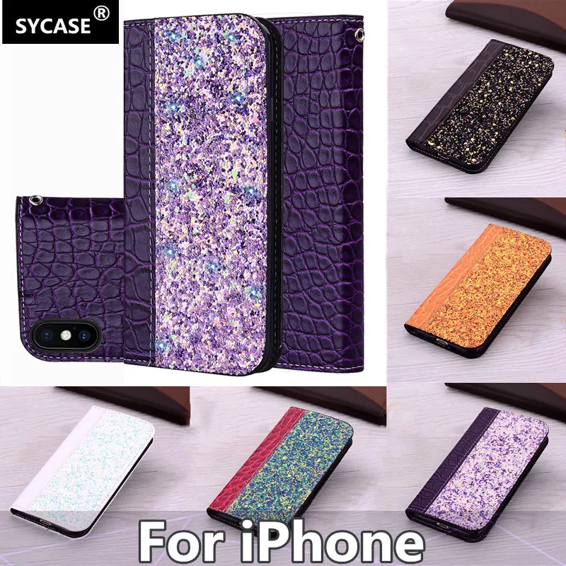 Роскошный чехол SYCASE с блестящими блестками откидная кобура кожаный для iPhone X XR Xs