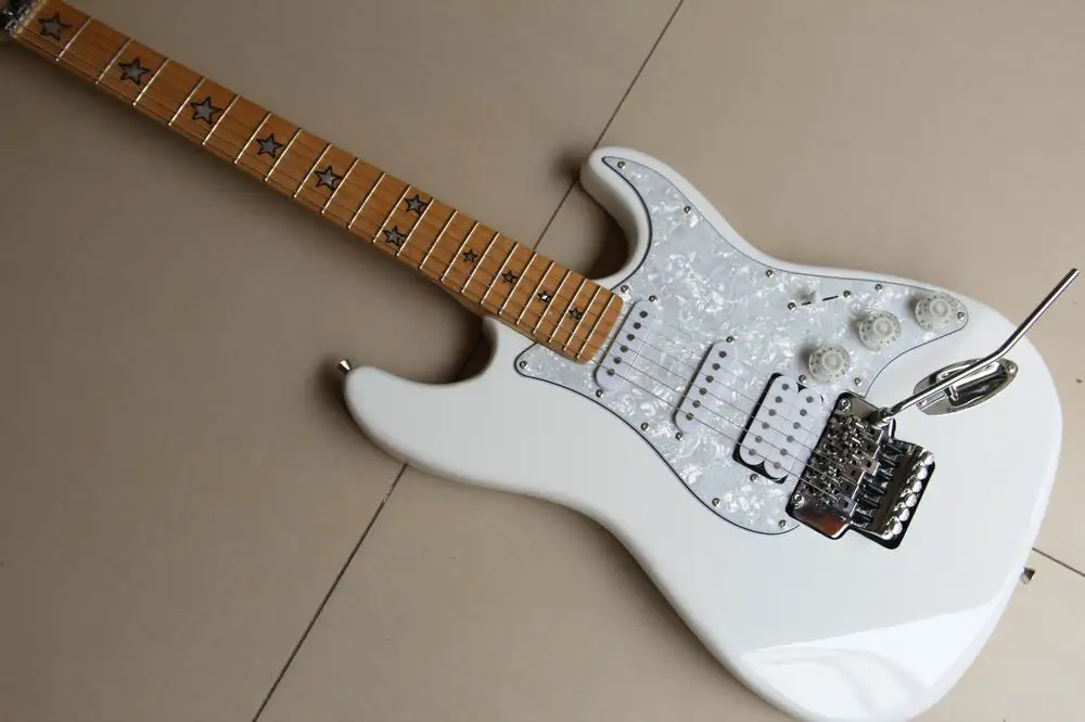 Wholesale Str electric guitar with tremoloe five star inlay in white