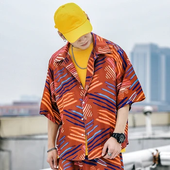 

Streetwear Mens Shirts Casual Pattern Male Shirts Summer Large Sizes Black Red M-5XL Men Short Sleeve Shirt