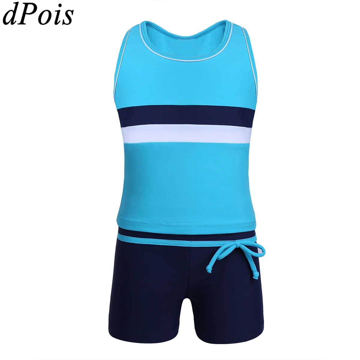 

2 Pcs Girl Kids Bikini Swimsuit Sleeveless Striped Swim Tops and Bottoms Sport Vest Shorts Beach Swimwear BathingSuit Girls 6-14