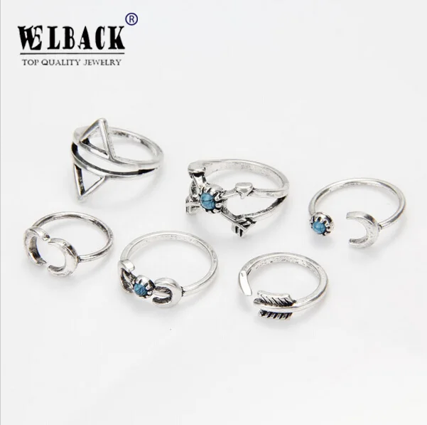 

New Design 6PCS/Set Bohemia Vintage Punk Rings For Women high quality tibetan Silver Plated knuckle Joint Ring Set