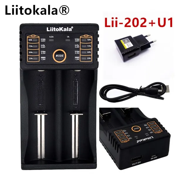 LiitoKala Lii-202 شاحن بطارية ذكي مع وظيفة البنوك والكهرباء USB ل متولى حسن بطارية ليثيوم ل 18650 26650 18350 14500