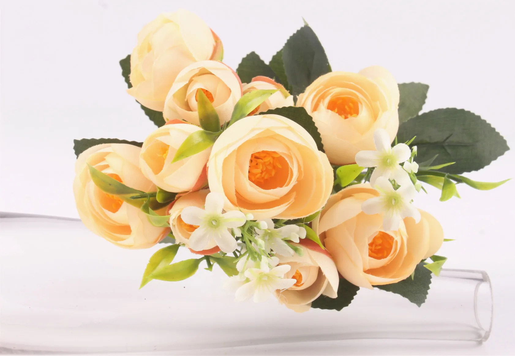 1 букет европейские милые шелковые мини розы Искусственные цветы 5 веток 10 голов с аксессуары для растений цветок для домашнего декора - Цвет: Champagne