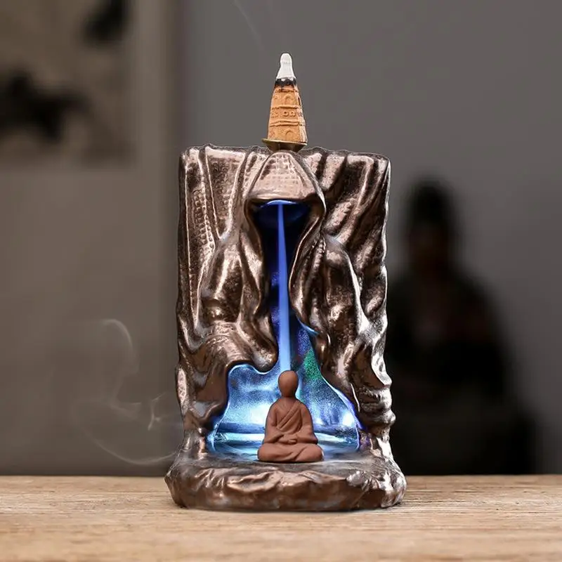 Backflow Incense Burner Smoke Waterfall Incense Burner Holder Ceramic Aromatherapy Furnace LED Mountain River Handicraft Censer