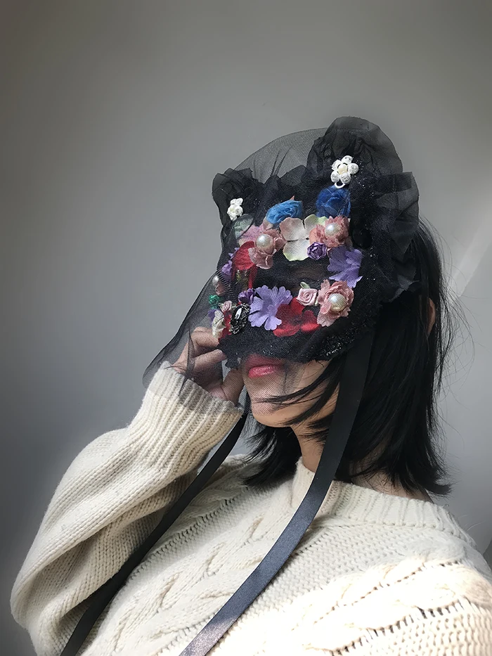 

Lady Cosplay Masks Adult Halloween Headwear Female Exaggerate Flowers Mask Night Club Head Wear Lace Veil Costume B-9555