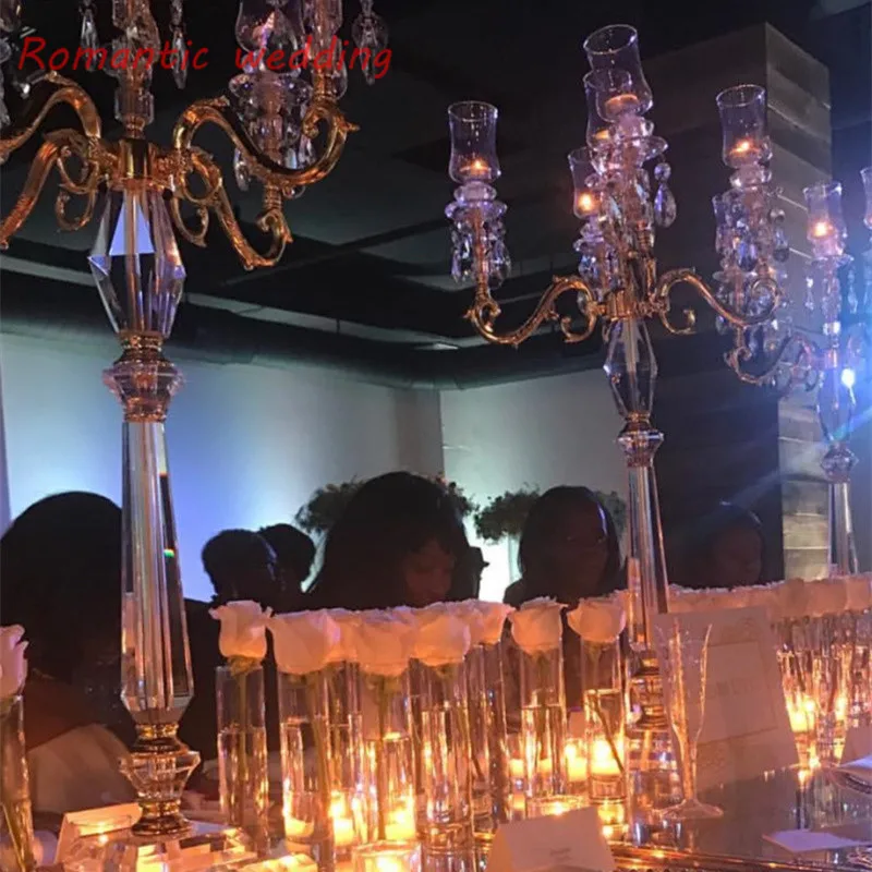 

4pcs/lot free shipment Bright Crystal Glass Clear Candelabras with 5 Candle Cup for Table Usage Wedding Event Party centerpiece
