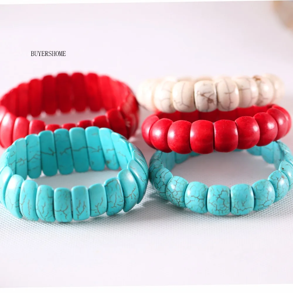 

Hot Jewelry For Women 10X15MM Natural Beads Stone Red Blue Green Howlite Stretch Bracelet 8" 1Pcs H597-595