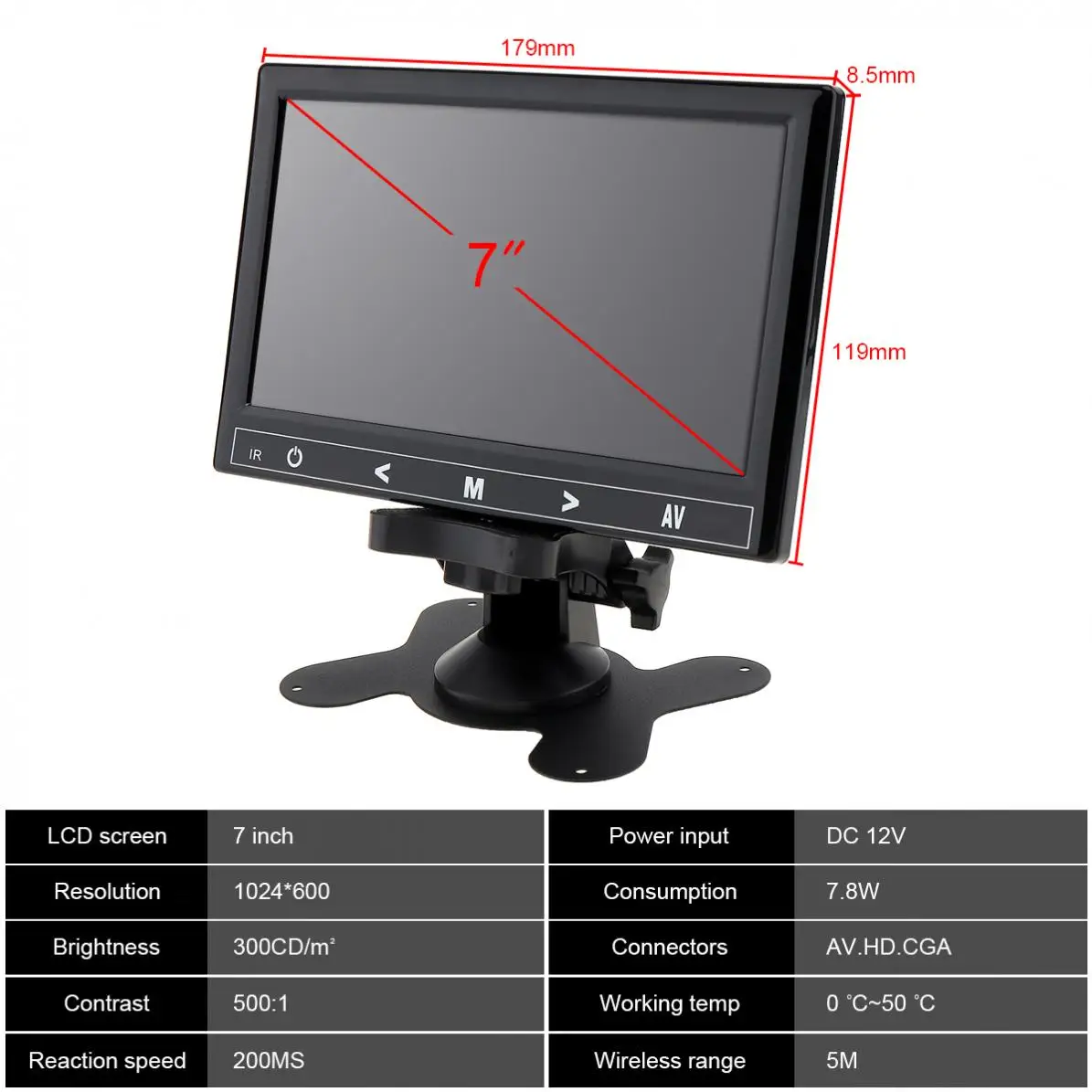 7 дюймов ips 12V 1024*600 TFT lcd цветной многофункциональный автомобильный подголовник монитор Поддержка HDMI/VGA/AV/беспроводной мобильный телефон Зеркало Ссылка