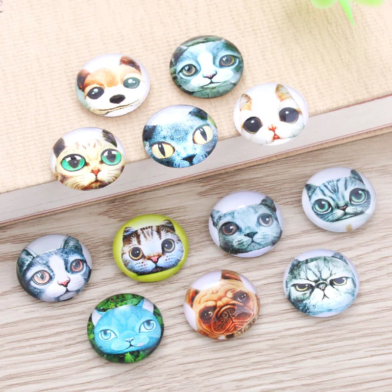 

TYLFNL 50 pcs mix Cat Pattern Round Glass Cabochon 16mm 18mm Dome Flat Back DIY Jewelry Finding S-010604