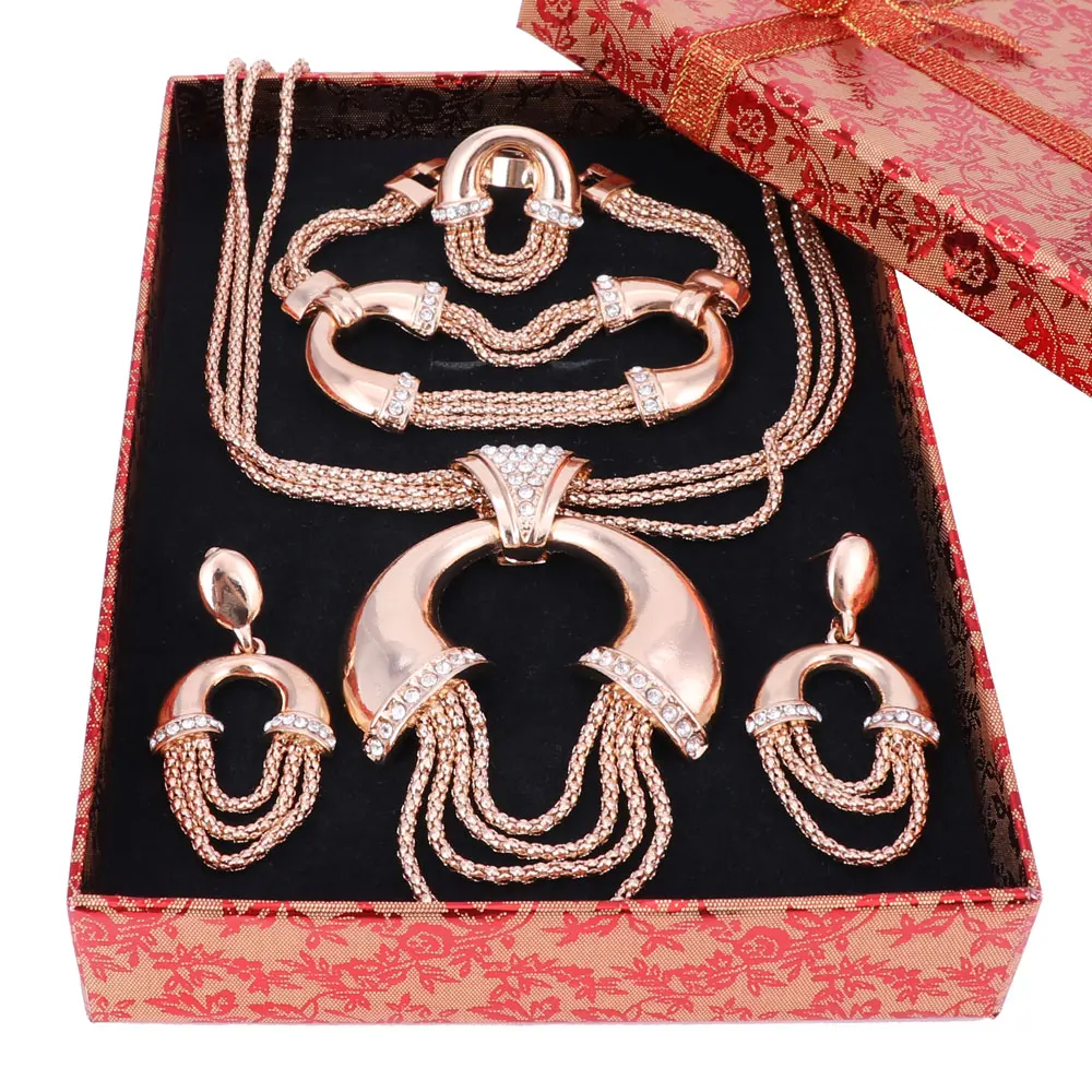 Ожерелье серьги браслет кольца вечерние аксессуары очаровательный золотой цвет