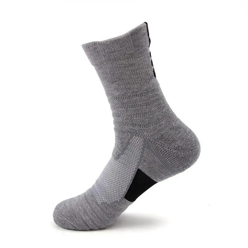 Мужские высокие спортивные носки, неразрывная ворсовая петля, впитывающие пот Нескользящие баскетбольные носки для спорта на открытом воздухе, бадминтон, бег - Цвет: Gray
